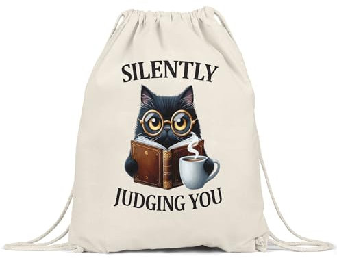 Hey!Print Silently Judging You Turnbeutel Lustige Katze Nerd Humor Buch Leser Geschenkidee