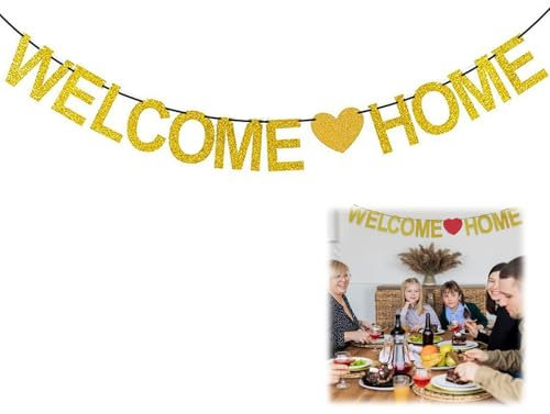 Welcome Home Banner, Hausdekoration, Welcome Home Deko Familie Partei Willkommen Zuhause Banner für Familie Rückkehr Familienfeiern (Gold)