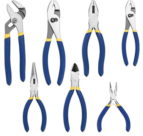 7Pcs Pliers Set, CR-Ni Carbon Steel Hand Tool Kit, Blue | Groove Joint, Long Nose, Slip Joint, Linesman, Diagonal Pliers, Multi-Functional Tool for DIY, Home Repair and Maintenance
