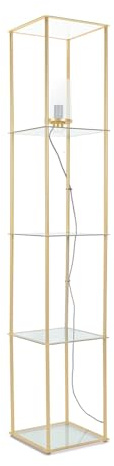 ValueLights | Gold Metal Frame Shelf Floor Lamp with Glass Panel Storage Shelves for Living Room Lounge | Floor Lamps, Home Décor & Improvement Essential | Included LED Bulb