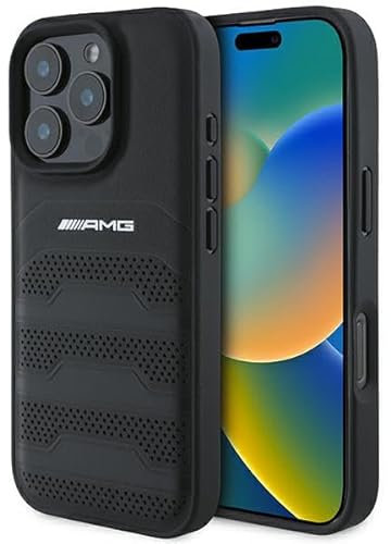 CG MOBILE AMG AMHCP16LGSEBK Hülle für iPhone 16 Pro 6.3 Schwarz hardcase Leather Debossed Lines Black Logo
