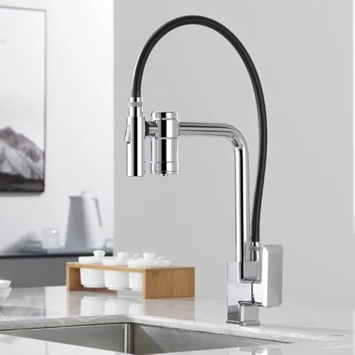 Rubinetto per acqua filtrata, rubinetto per acqua filtrata estraibile, miscelatore 2 in 1, cromato