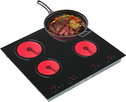 KiwiHood 4-Zonen Elektrisches Kochfeld 6000W, 9 Leistungsstufen, Touchscreen-Steuerung, Infrarot-Technologie, Einbau-Kochfeld für effizientes Kochen, Überhitzungsschutz, Schwarz, 220V