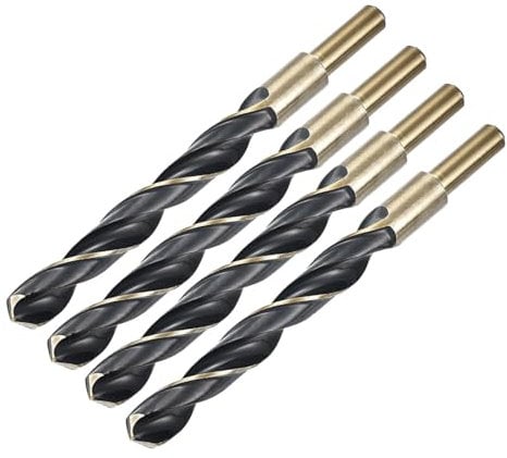 sourcing map 4pcs Straight Shank Twist Drill Bits 14mm Gold Titanium & Black Nitride Coated High Speed Steel (HSS) 4341 with 10mm Shank for Stainless Steel Alloy Metal Plastic Wood