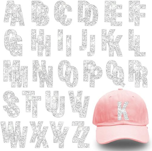 52PCS Iron On Letter for Clothing, Silver Glitter Small Letter A-Z Iron On Alphabets Appliques for Clothes, Shiny Sequin Heat Transfer Vinyl Decals Decoration for Hats, Backpacks, DIY Clothing Repair