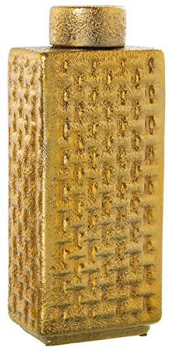 TIBOR CERÁMICA 40CM DORADO 16X10X40CM, TAPA: °9X5CM