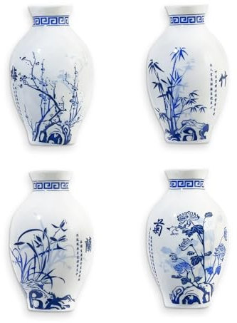 TDIAVH 4PCS Refrigerator Magnets,Chinese Blue and White Porcelain Ceramic Vase Fridge Magnets for Office,Mini Vase Magnets for Kitchen Decoration,House and Locker