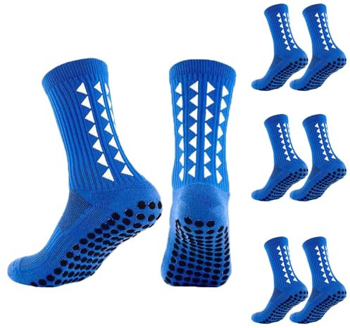 OnseToday 3 Pairs Non Slip Football Socks, Football Grip Socks for Men, Soccer Socks with Rubber Dots for Yoga Running Hiking (Blue)