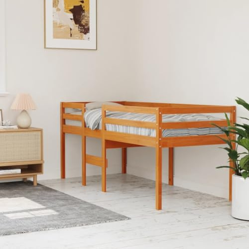 KTHLBRH Bettgestell Familienbett Doppelbett Schlafzimmer möbel Hochbett Wachsbraun 90x190 cm Massivholz Kiefer