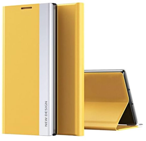 COQUE Custodia per iPhone 16e 5G,Custodia in pelle magnetica per smartphone ribaltabile sul lato destro,Cover per telefono in TPU antiurto per Apple iPhone 16e 5G-giallo