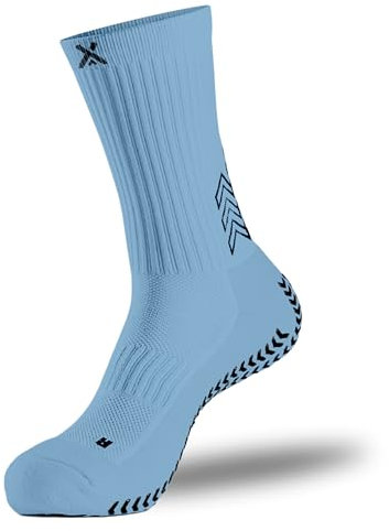 SOXPro Classic - Calze Antiscivolo - Frecce GRIP in Silicone - Antivescica - Traspiranti - Stabilità e Controllo - Running, Calcio, Ciclismo e Tennis (IT, Testo, S, Regular, Regular, Light Blue)