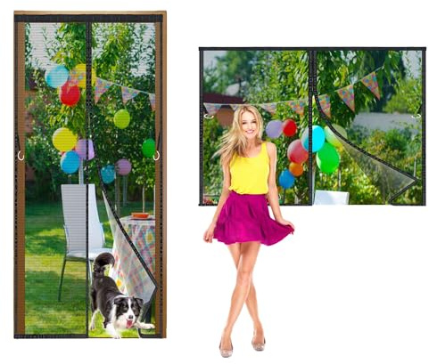 Magnetic Fly Screen Window, 145x90cm net Patio Insect Door Screen with Full Frame Magic Tape, Automatic Closing Magnet Door, Anti Mosquito Mesh Fly Curtain Nets Black