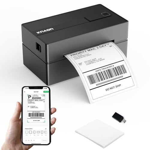 KNAON Bluetooth Thermal Label Printer, 4x6 Wireless Thermal Shipping Label Printer for Small Business, Compatible with iPhone,Android,Windows,Mac,Chromebook –Works with Ebay Shopify USPS&More, Black