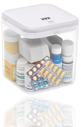 HIKENRI Abschließbare Box,Medikamenten Aufbewahrung,Transparent Medizinbox/Aufbewahrungsbox Mit Schloss,Phone Lock Boxs,Zeitschloss Box Für Küche/Home/School/Kühlschrank/Büro/Reisen (Weiß)