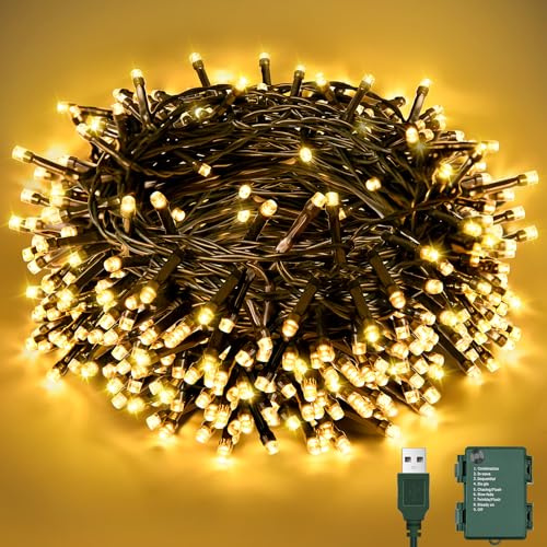 Etopgo Lichterkette Batterie,10M 100LED Lichterketten Außen Batterie mit Timer und 8 Modi, USB-Betrieben IP65 Wasserdicht Lichterkette für Innen Außen, Weihnachtsbaum, Garten, Partys