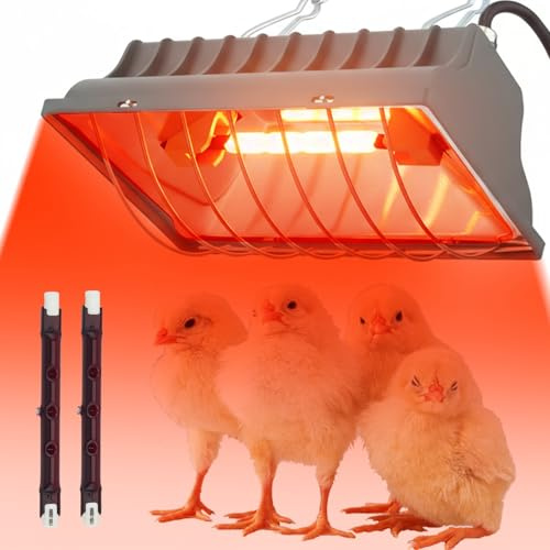 Eirolace Lampe Chauffante pour Poussins 250W - Lampe Infrarouge avec Thermostat Automatique, Câble 1.8m, Économiseur d'Énergie et 2 Ampoules, Chauffage pour Poulailler, Porcelets, Chiots