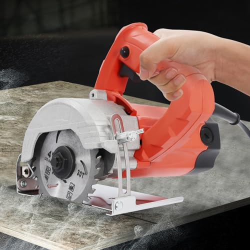Mermajestic Cutting Machine, 1580W Electric Tile Cutter Handheld Cut Floor Wall Machine with 110mm Blade, Adjustable Cutting Depth 0-34mm, 0-45° Cutting, for Cutting Stone and Wood