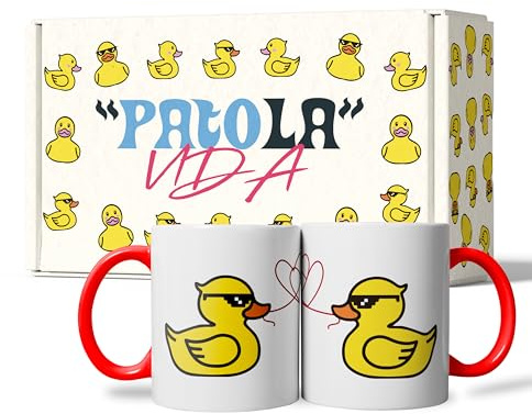LINFORMAL | Pack of 2 Love Couple Mugs with Red Interior | Valentines Mugs with Ducks and Red Thread of Destiny | Original Gift for Girlfriend, Boyfriend or Couples | Romantic Breakfast Mugs | 350ml