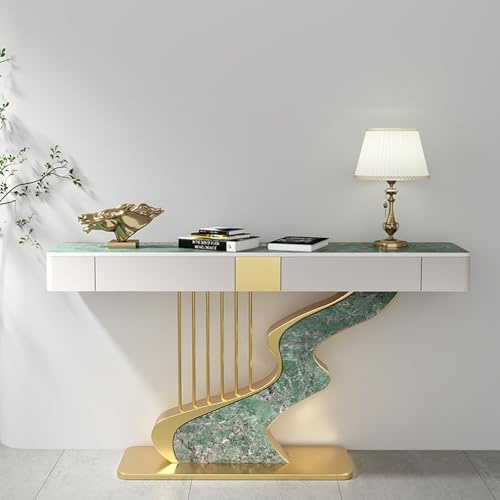 Table d'entrée en Acier Inoxydable Massif,Console Murale Semi-Circulaire légère,Luxueuse,Moderne et Minimaliste,Meuble décoratif,Table d'art(Gold D,140cm/55.1IN)