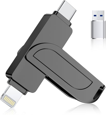 [Senza App] Gaulau Chiavetta USB 256GB per iPhone Certificato MFi,3 in 1 Chiavetta USB-C Lightning USB 3.0,Pendrive Memoria Externa per iPhone/iPad/Smartphone Android OTG/Mac/PC,Nero