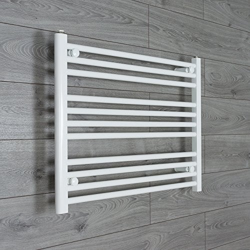 companyblue 800mm wide x 600mm high Heated Towel Rail Straight Flat White Bathroom Warmer Radiator Rack Central Heating