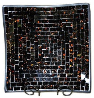 Unbekannt Deko - Schale Glasmosaik Schale eckig schwarz/orange pigmente 30cm