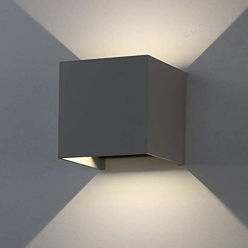 K-Bright LED Außenleuchten 12W Wandleuchten Innen/Außen Auf und ab Einstellbarer Lichtstrahl 4000K Natürliches Weiß Außenwandleuchten IP65 Wasserdichte Wandleuchte Dunkelgrau