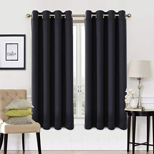 EASELAND Black Blackout Curtains 46x54 Inch, Thermal Insulated Room Darkening Eyelet Blackout Curtains for Bedroom Living Room Kitchen Nursery, 2 Panels
