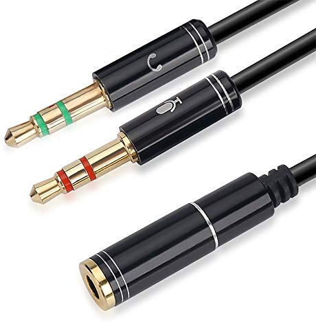 NANYI 3,5mm 4 Pin Buchse Auf 2x3,5mm 3 Pin Stecker Kopfhörer konverter Kopf Audio Splitter Y Adapter Kabel, 0,3 Mt 1FT (Schwarz)