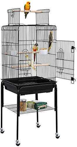 Yaheetech Cage Oiseaux Volière intérieur avec Chariot Détachable sur roulettes 46.5cm x 46.5cm x 136cm avec 2 Mangeoires 3 Perchoirs
