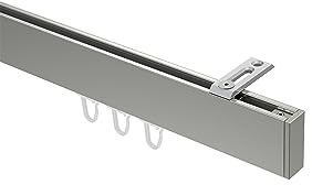INTERDECO Innenlauf-Gardinenstange eckig 14 x 35 mm, kantige Innenlaufstange aus Metall, Edelstahl-Optik, zur Deckenmontage, Typ 10212816, 100 cm