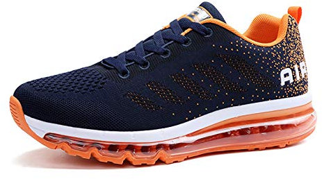 frysen Herren Damen Sportschuhe Laufschuhe mit Luftpolster Turnschuhe Profilsohle Sneakers Leichte Schuhe BlueOrange 35