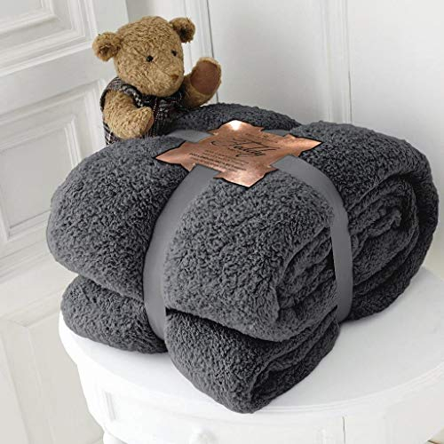 Hachette Teddy-Fleece-Überwurfdecke, weich, warm, Überwurf über Sofa, Bett, Reise, Tagesdecke, Decke (Anthrazit, King-Size-Bett, 200 x 240 cm)