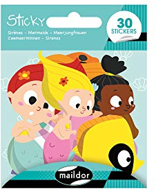 MY MANDARINE AE181C - Packung Sticky, 1 Stickerbogen 7,5 x 7,5 cm, (30 Stickers), zugeschnittet, Meerjungfrauen, 1 Pack