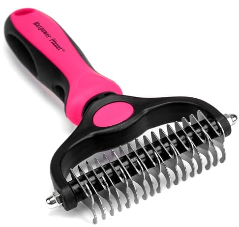 MaxPower Planet Hund- und Katzenbürste - Sanfte Unterwollbürste für Langhaar-Tiere - Doppelseitiger Hundekamm & Katzenkamm in Rosa