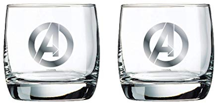 Marvel Glass Set - Avengers Logo - Collectible Gift Set of 2 Glasses - 10 oz. Capacity - Classic Design - Sturdy Base