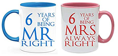 Getagift Iron Anniversary 6 Years of Being Mr Right & Mrs Always Right Set of 2 Wedding Anniversary, Valentines Day, Coloured Couple Mug Set. (6 Years)