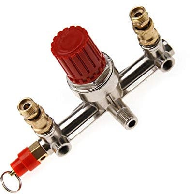 Double Outlet Air Compressor Tube Pressure Regulator Valve Switch Holder Fitting With Safety Valve