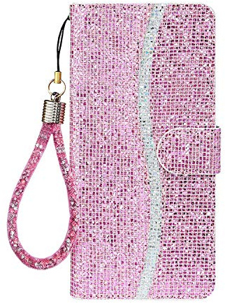 Ailisi Coque pour iPhone 7/iPhone 8/iPhone SE 2020(4.7 Pouces), Bling Glitter Paillettes Mode Style Flip Housse en PU Cuir Protection avec Support Portefeuille Etui de Protection -Rose