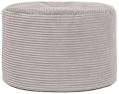 Icon Milano Tabouret Velours Côtelé, Pouf Rond, Pouf Repose Pieds avec Remplissage, Meuble Salon, Decoration Chambre, Gris