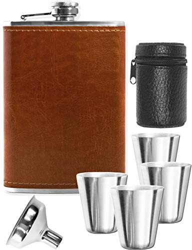 OUTDOOR SAXX Lot de 7 gobelets flasques 240 ml marron cuir dans une boîte cadeau