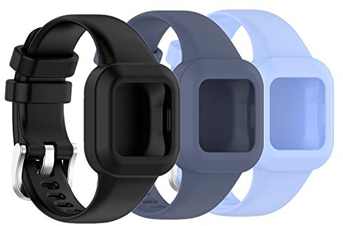 Muovrto Armband für Garmin vivofit jr.3,Silikon Smartwatch Ersatzarmbänder (Schwarz/Dunkelblau/Lichtblau)