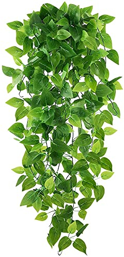 JPGhaha 2 Pack Hanging Faux Plants 100cm Artificial Ivy Hanging Scindapsus Leaves Drooping Weeping Plant for Indoor Outdoor Wall Home Room Garden Wedding Garland Decoration