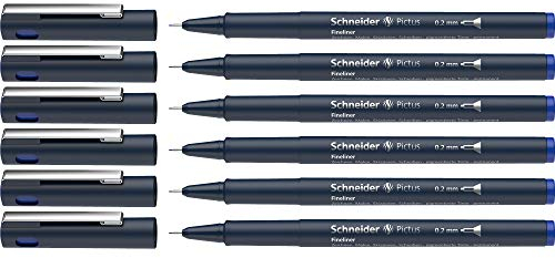 Schneider Pictus Fineliner (Strichstärke 0,2 mm, dokumentenechte Pigmentliner, metallgefasste Spitze, Gehäuse aus 85% recyceltem Kunststoff) 6er Pack, blau