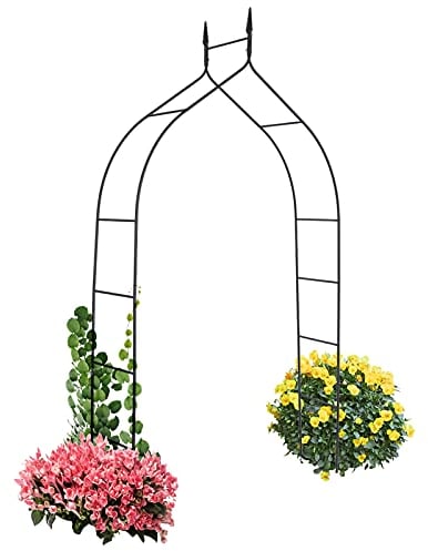 GOPLUS Metall Rosenbogen, Torbogen mit Spitzen, Gartenbogen, aus Eisen, Pulverbeschichtet, Wetterfest, Antik, für Kletterpflanzen, für Garten Hochzeit Party, Schwarz