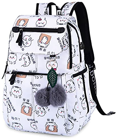 SellerFun Teenage girls' Backpack Middle School Students Bookbag Outdoor Daypack With USB charge Port (3# White, 19 Liters)