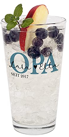 Herz & Heim® Personalisiertes Trinkglas mit Aufdruck für Eltern und Großeltern Opa