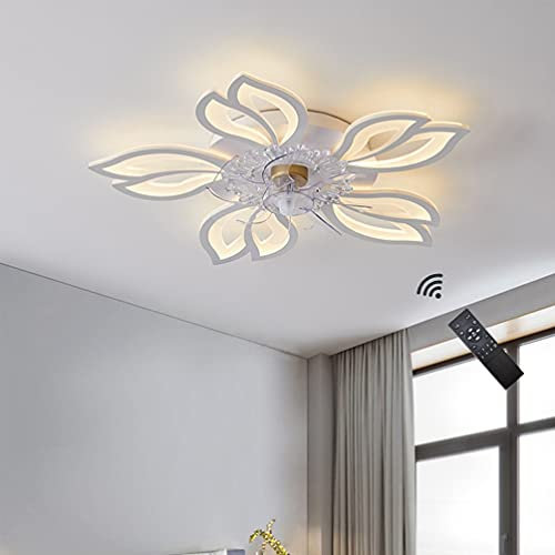 Ventilador de techo silencioso con iluminación Lámpara de techo LED moderna, regulable con ventilador, luz de ventilador en forma de flor con control remoto Lámpara de techo blanca, φ60cm, 36W (C)