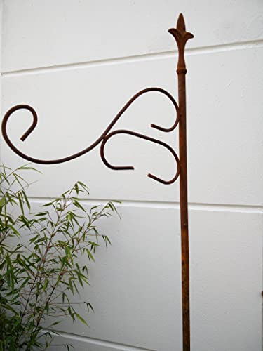 Asta da giardino in metallo arrugginito, gancio in metallo, per fioriera da giardino, altezza 180 cm, 031389