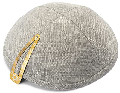 JL Kippha's Elegante Leinen hellgrau Kippah Yarmulke Jüdische Yamaka Kippa Israel Kappe 17cm